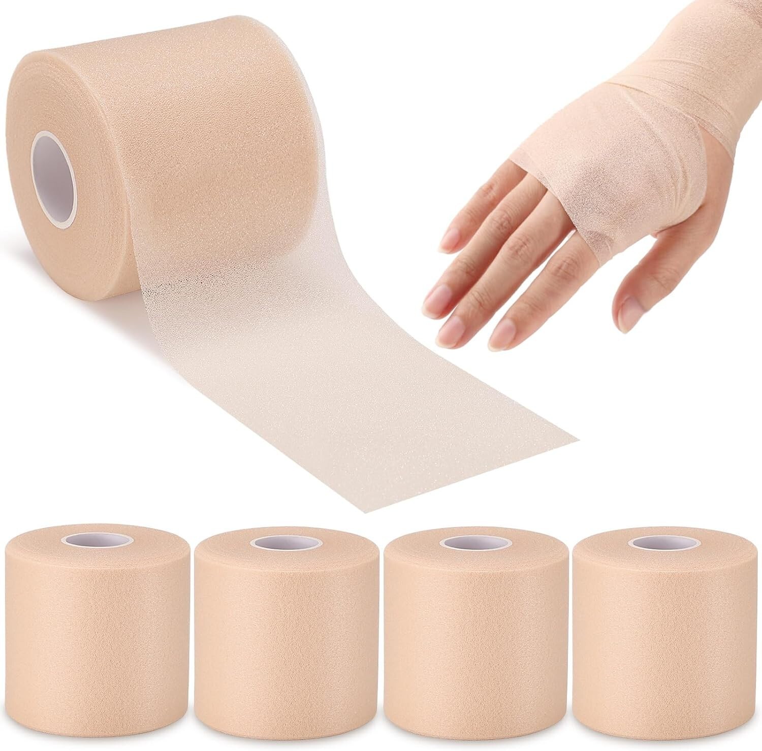 Elastic Pre-Wrap Athletic Tape for Versatile Body Support – Set of 5 Rolls