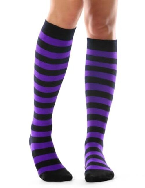 Women’s Knee High Socks Outdoor Sport One Size 1 Pack Black Purple Stripes