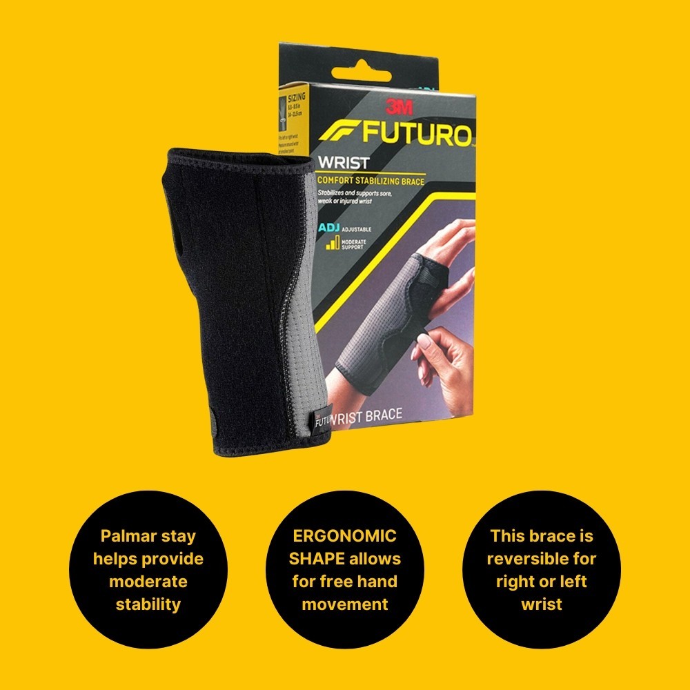 3M Futuro Adjustable Wrist Stabilizing Brace – Everyday Support, Black, 1ct