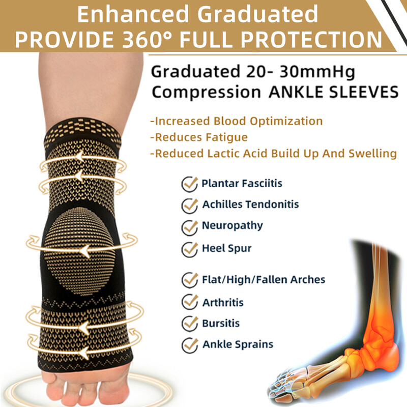 Copper Ankle Support Brace Functional Compression Sleeve Socks Foot Pain Relief