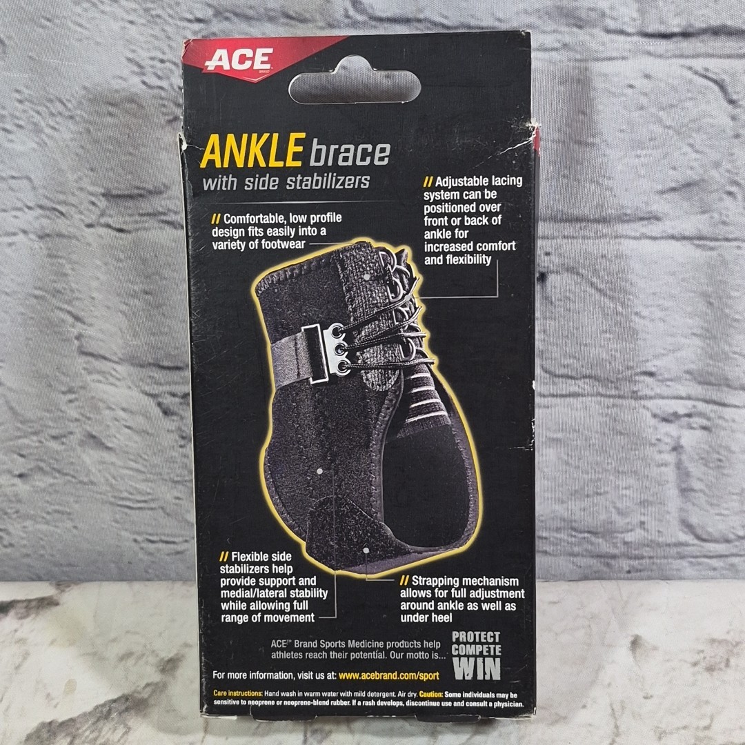 ACE Brand Ankle Support with Side Stabilizers Adjustable Black 1 Brace Open Box