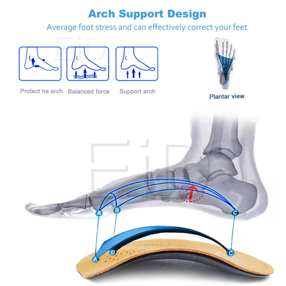 Leather orthotic Insoles OX Leg Heel Cushion for Feet Soles Relieve Foot Pain Pr