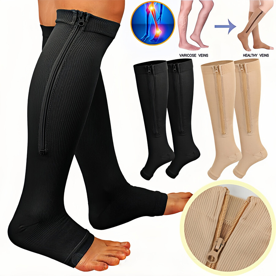 Unisex Zipper Compression Socks Support Hose Edema Diabetic Varicose Vein Travel