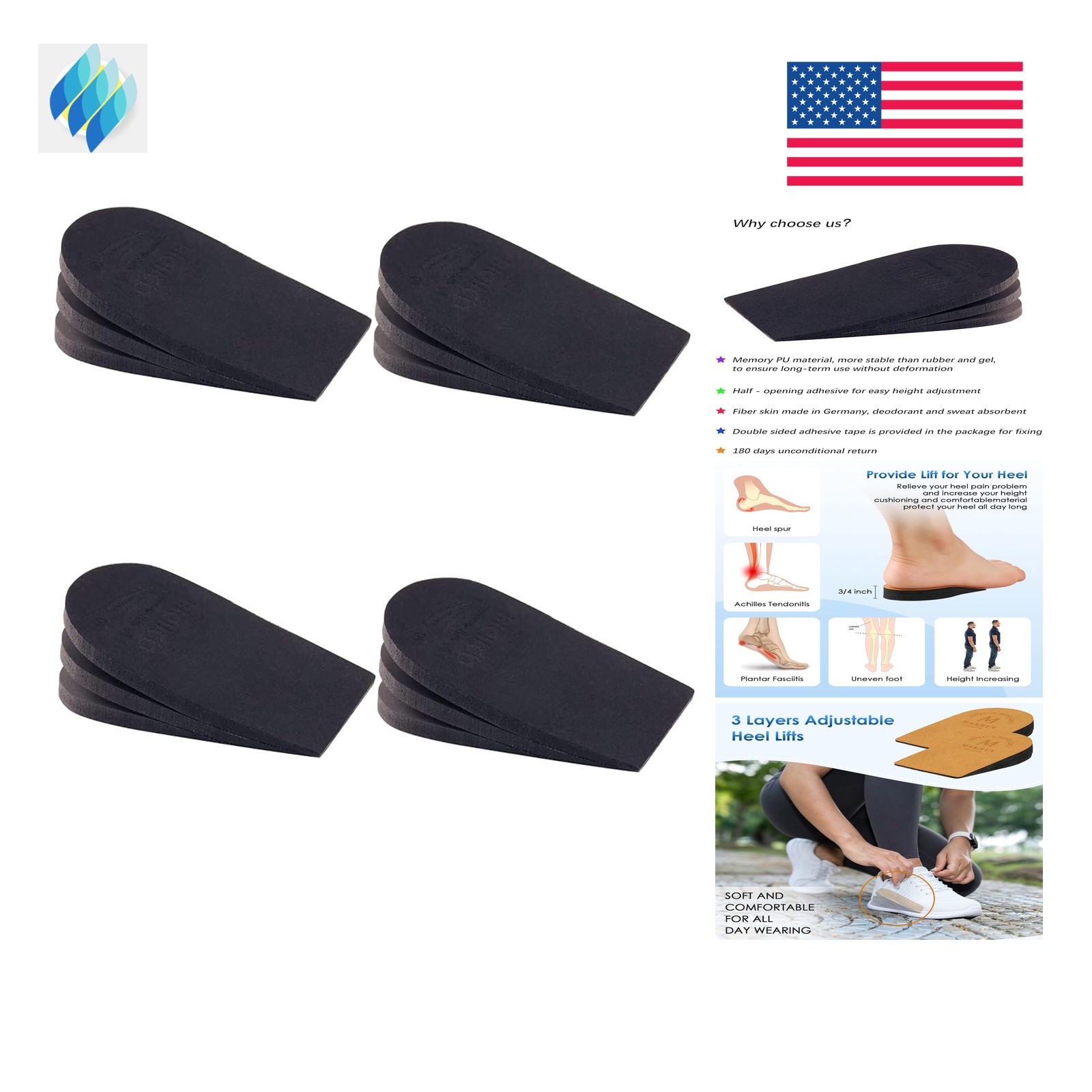 Makryn Black Heel Lifts Medium 2 Pairs
