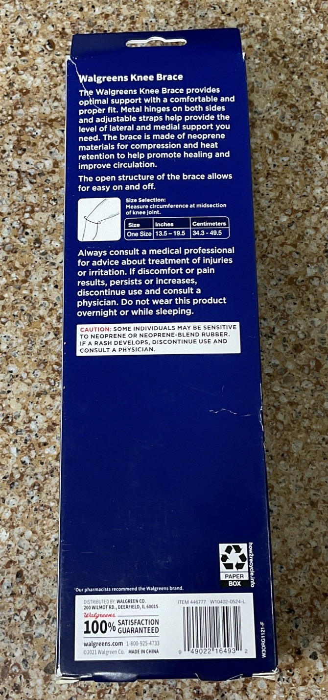 Walgreens Knee Brace Hinged Maximum Support Adjustable 1 Size #44677 *READ*