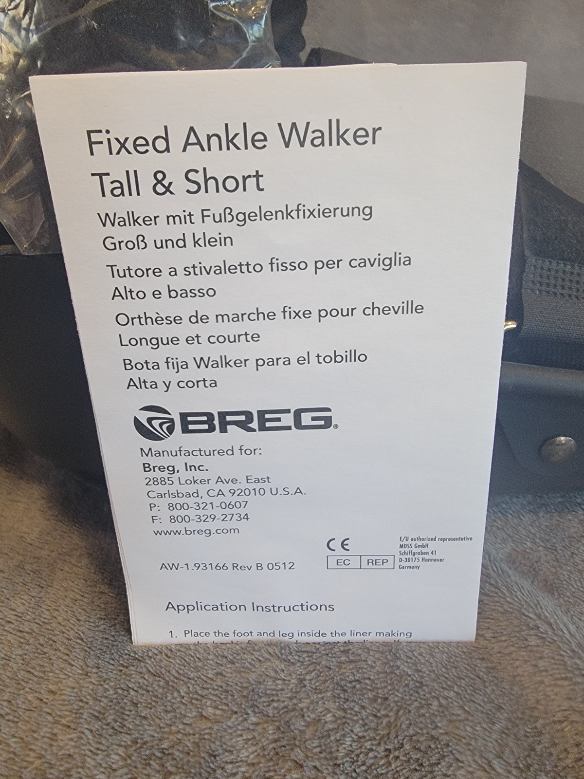 BREG – Fixed Ankle Walker Boot TALL – Size Medium