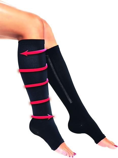 Zip Sox Compression Socks S M Black Pair Zip Closure Support Stockings Nylon Spa