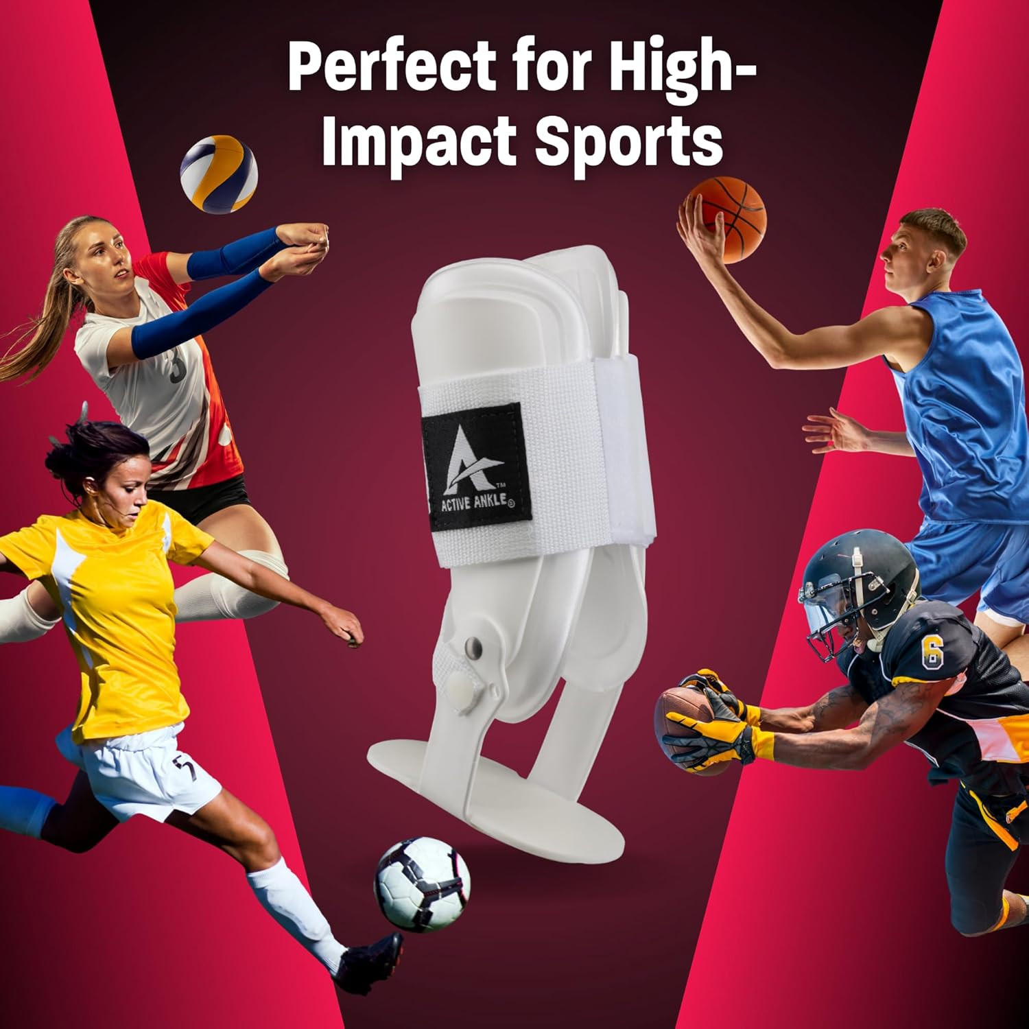 Active Ankle T2 Ankle Brace, Medium, White, Rigid Support for Men 7-10 & Women 8