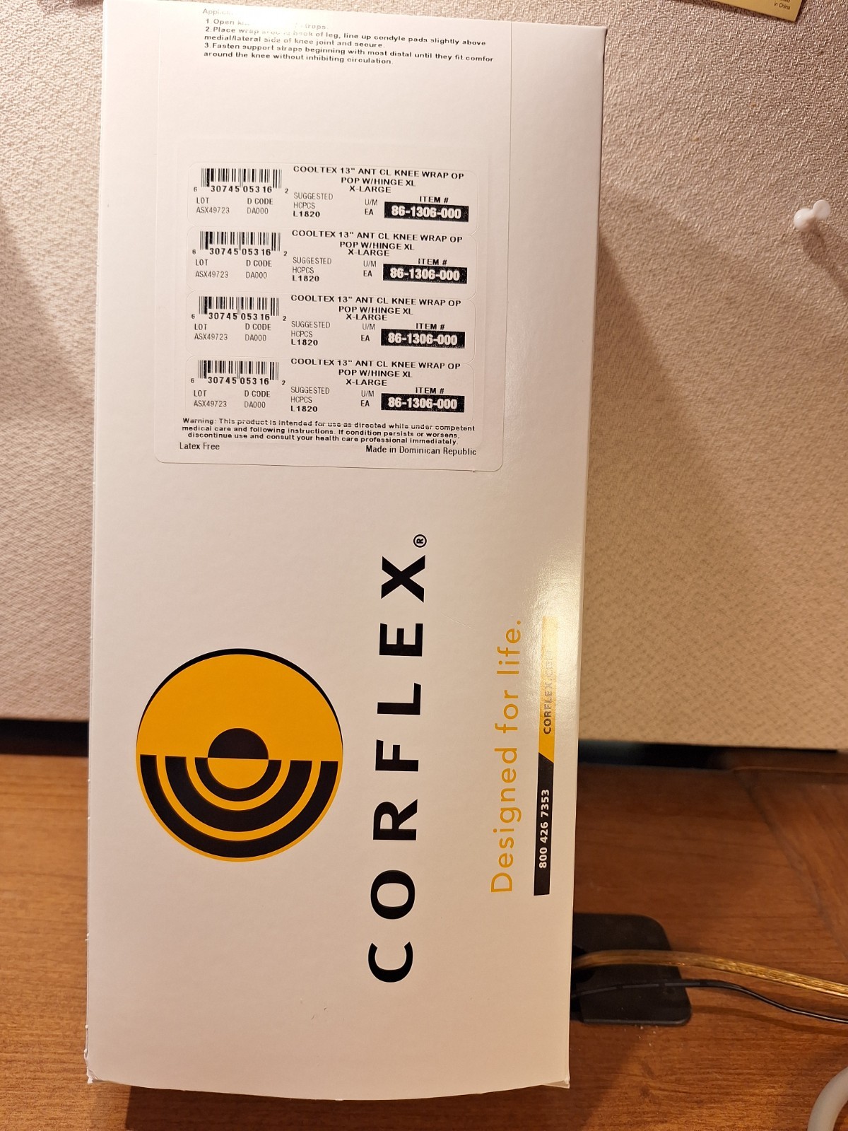 Corflex Cooltex 13″ Anterior Closure Knee Wrap OP Pop wHinge. XL