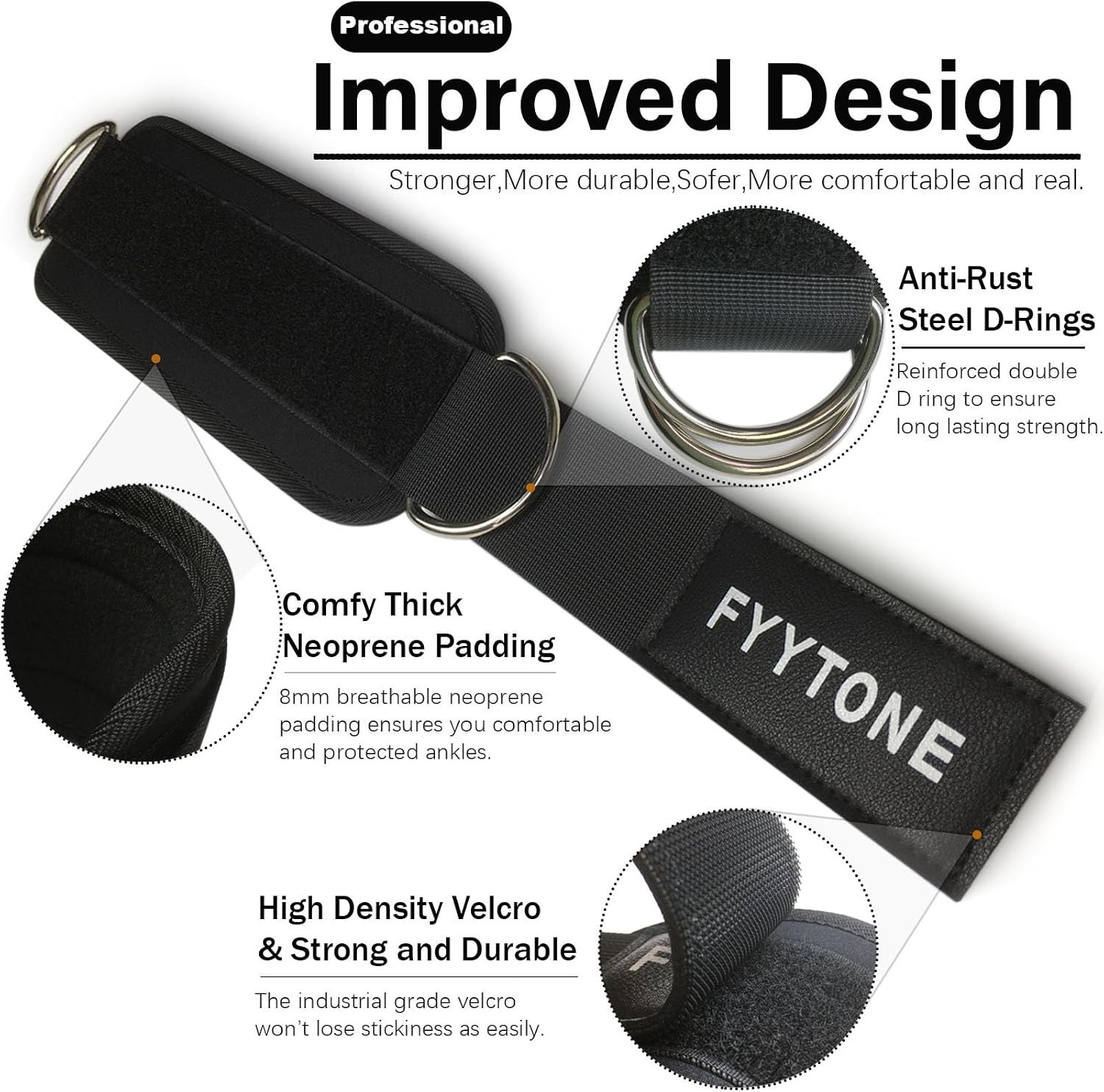 Neoprene ankle straps for cable machine, 2 pack, adjustable fit