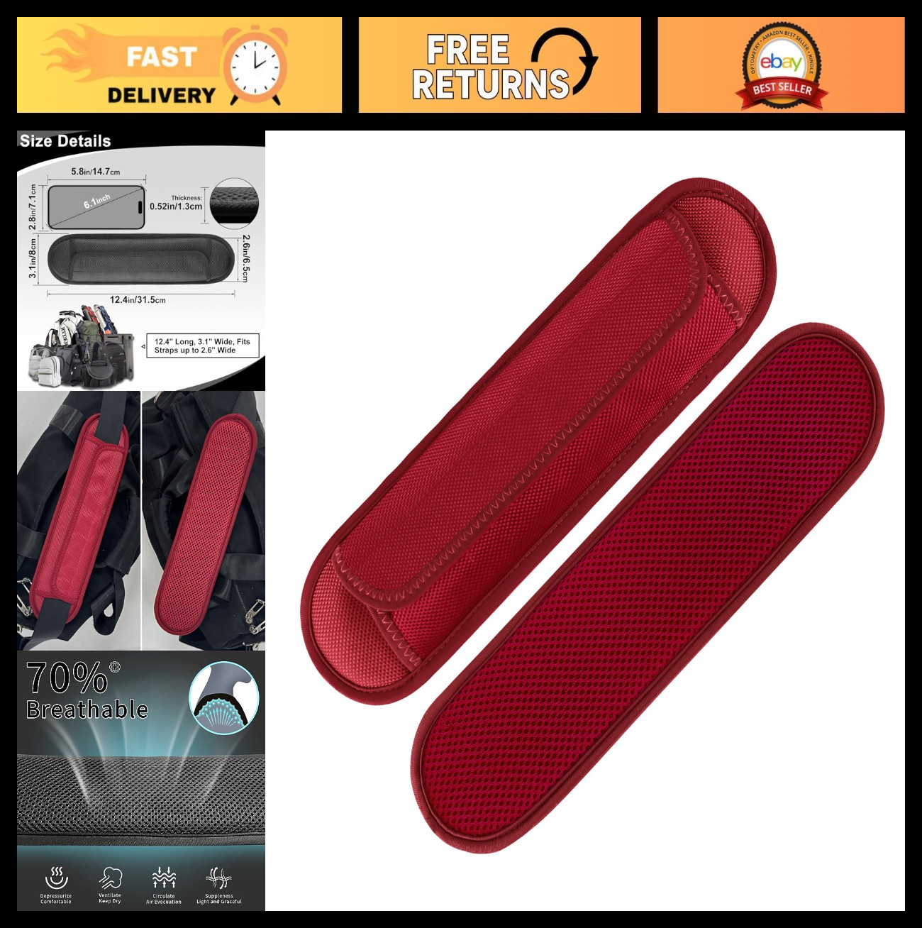 2 Pack Extra Thick Shoulder Strap Pad – Universal Replacement for Bags, Relieves