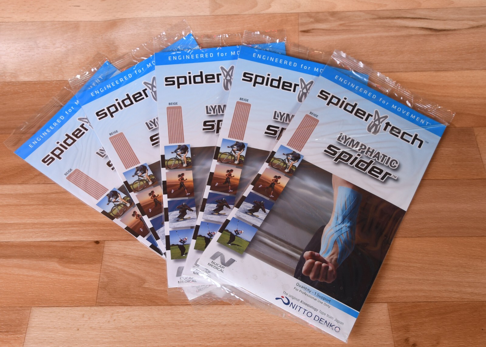 SpiderTech Precut Kinesiology Tape -Lymphatic-5 packs-Large