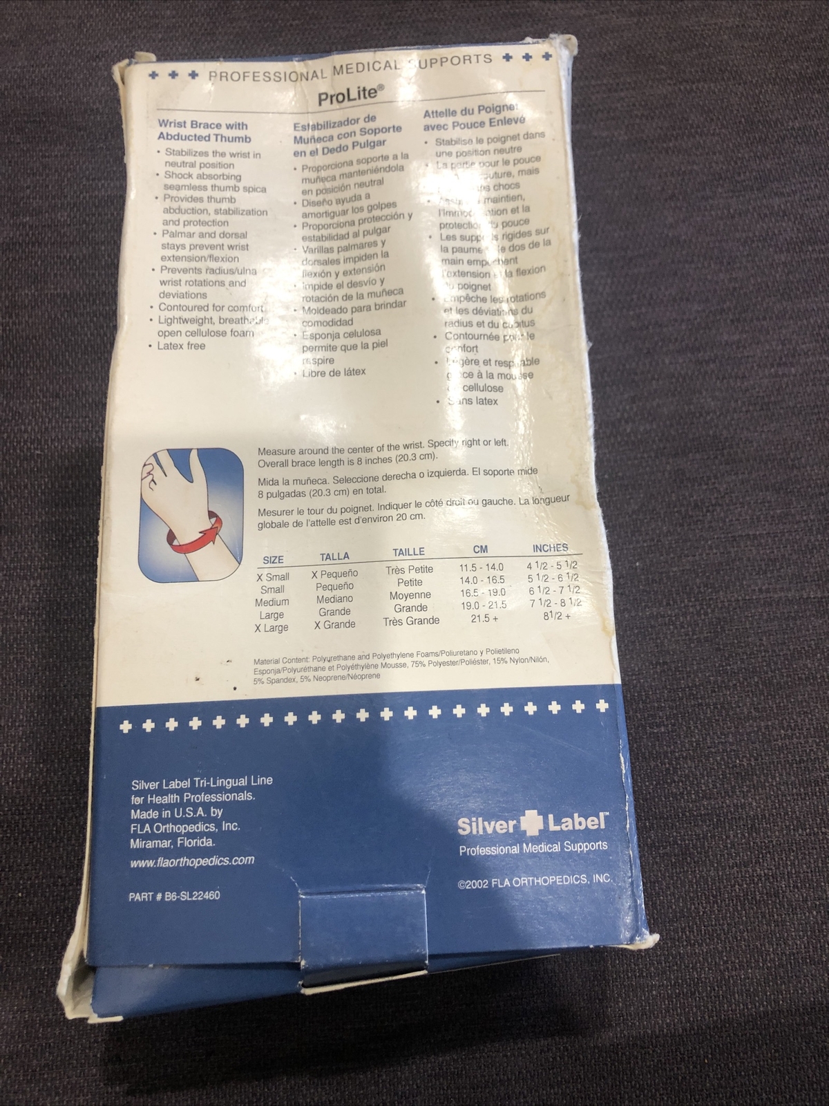 Prolite Wrst brace with Abducted Thumb size XL