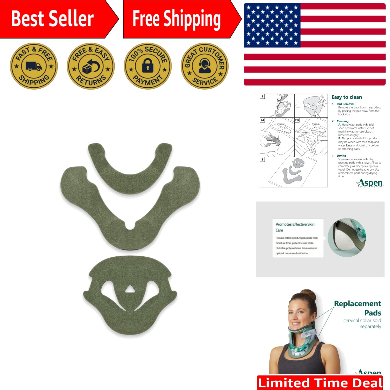 Superior Support Replacement Pads for Vista Cervical Collar – Easy Care Design