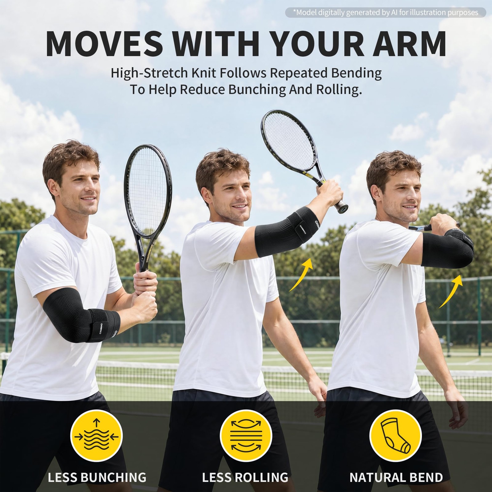 CAMBIVO Tennis Elbow Brace with Adjustable Strap, 1 Pack, Black, Large, Black