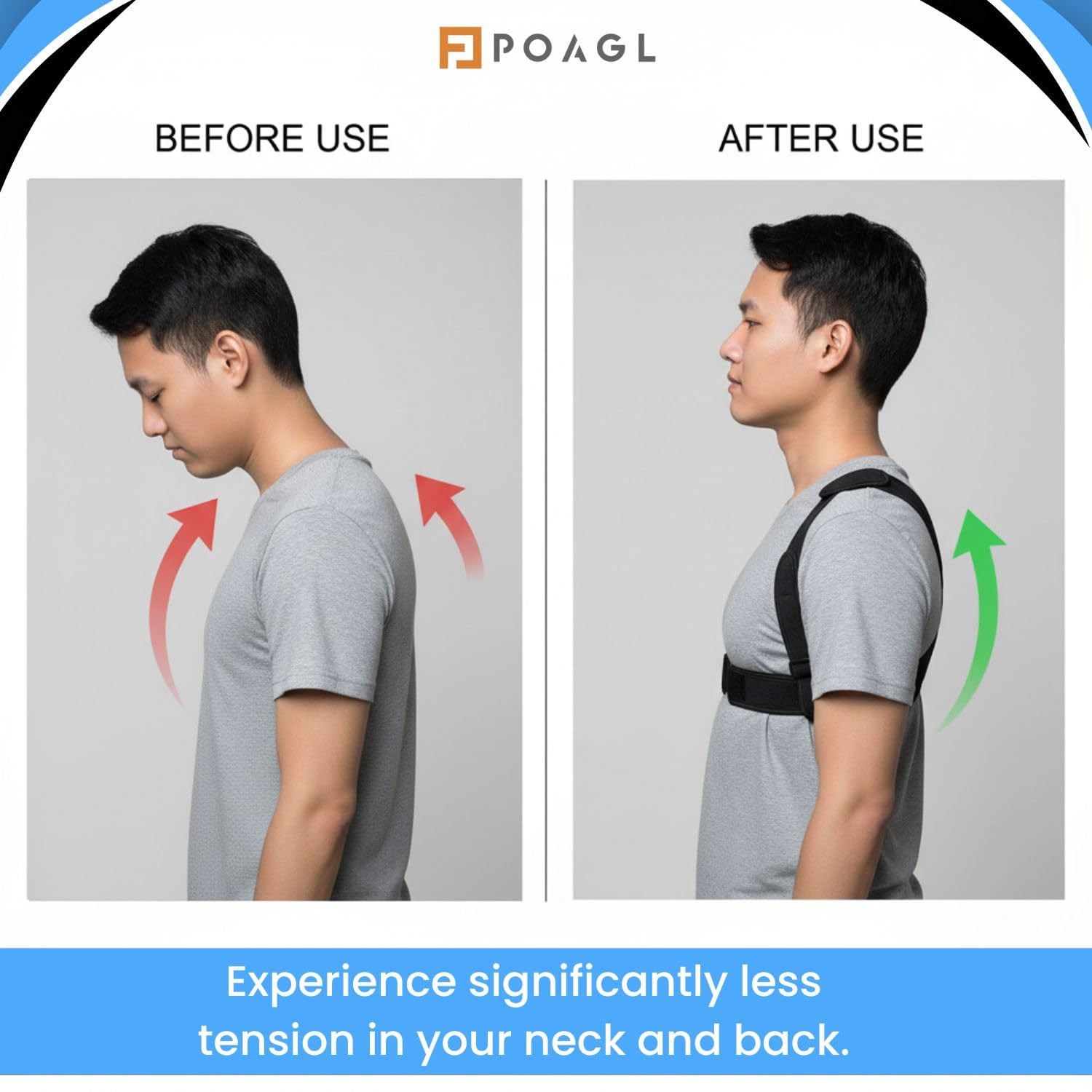 POAGL Adjustable Posture Corrector Brace for Men – Universal Fit Upper Back, Sho