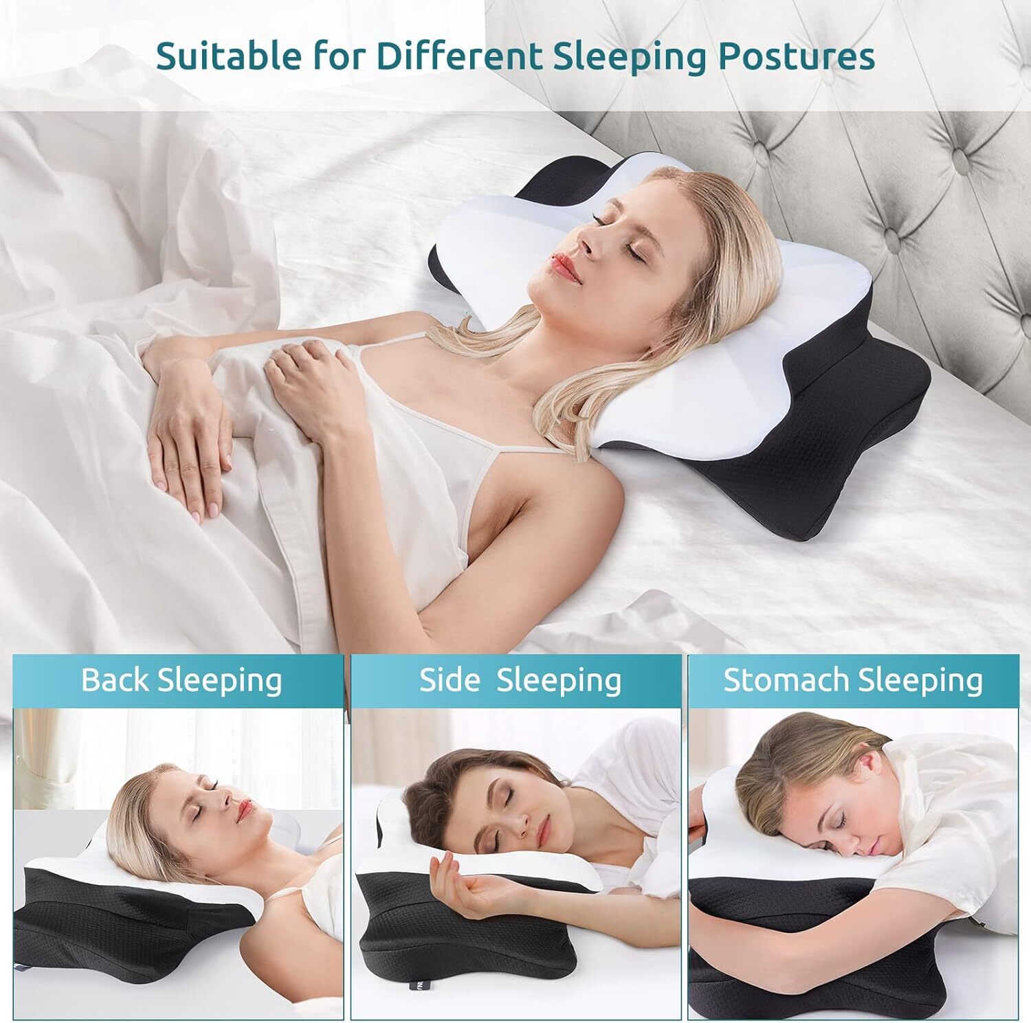 Cervical Pillow for Neck Pain Relief ,Ergonomic Orthopedic Neck Support , Black