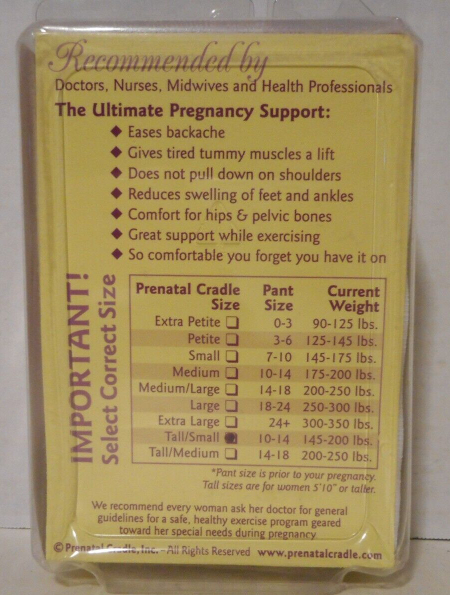 New Prenatal Cradle Full Support Torso Abdomen Back Tall Small Size