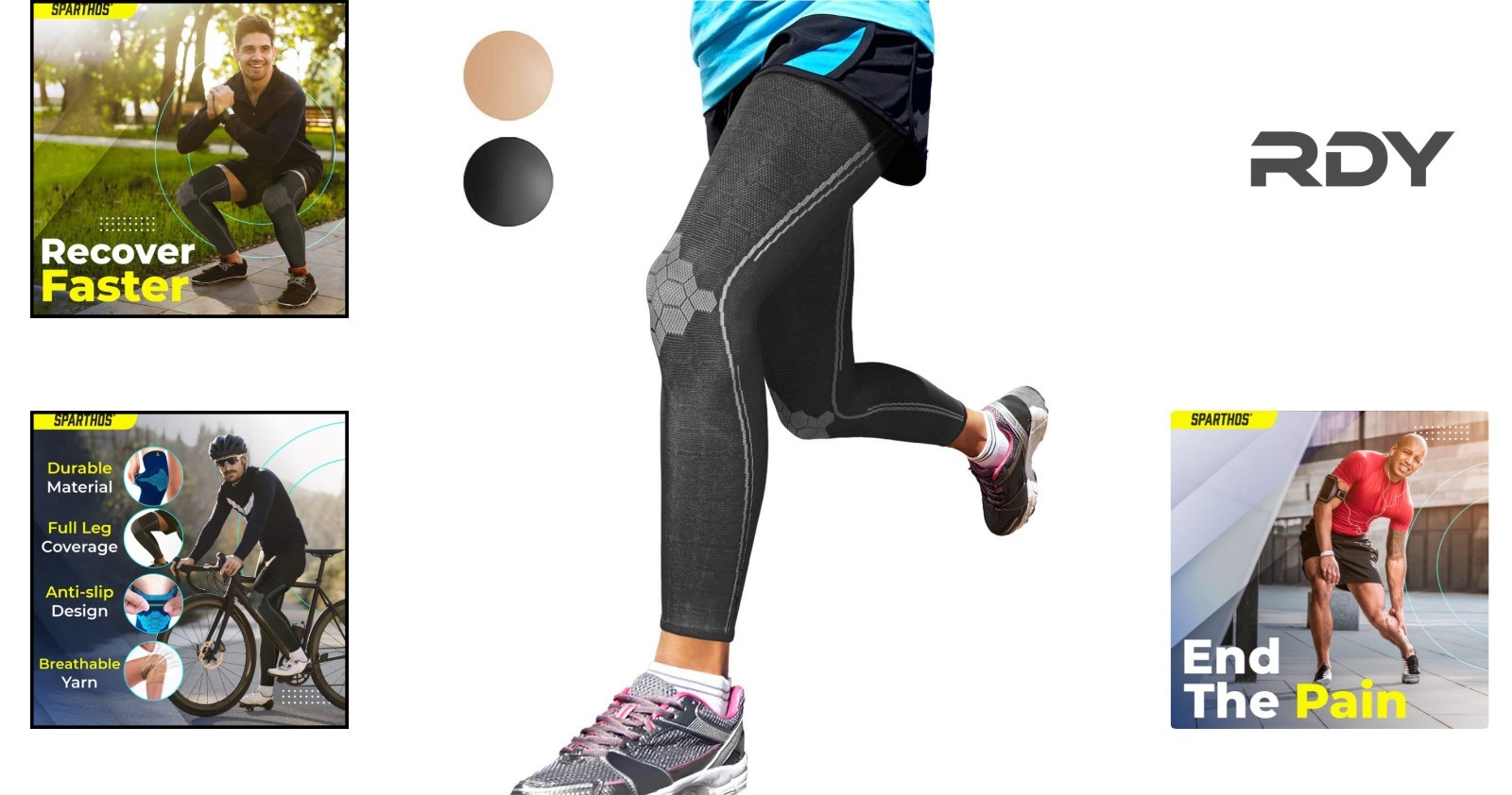 Durable Men’s Compression Sleeves – Relief from Shin Splints & Cramps – Large