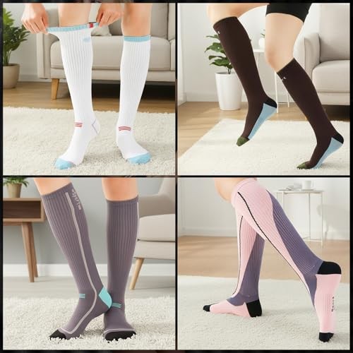 4 Pairs Compression Socks for Women and Men, Support Circulation Knee Socks 20