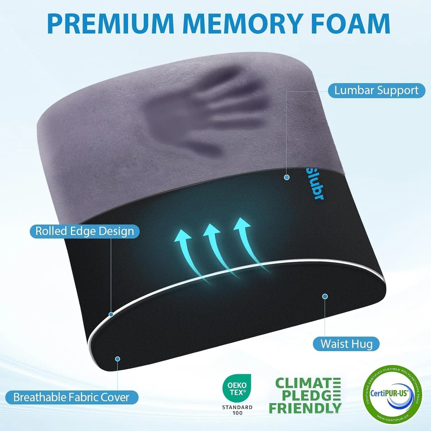 Large Lumbar Support Pillow Memory Foam Back Cushion for Office Chair Car Gaming