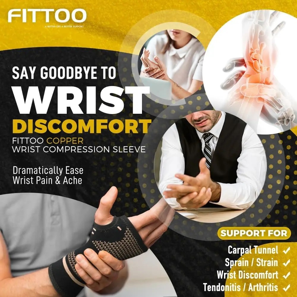 Copper Wrist Compression Glove Hand Support Pain Relief Joint Self Care Single