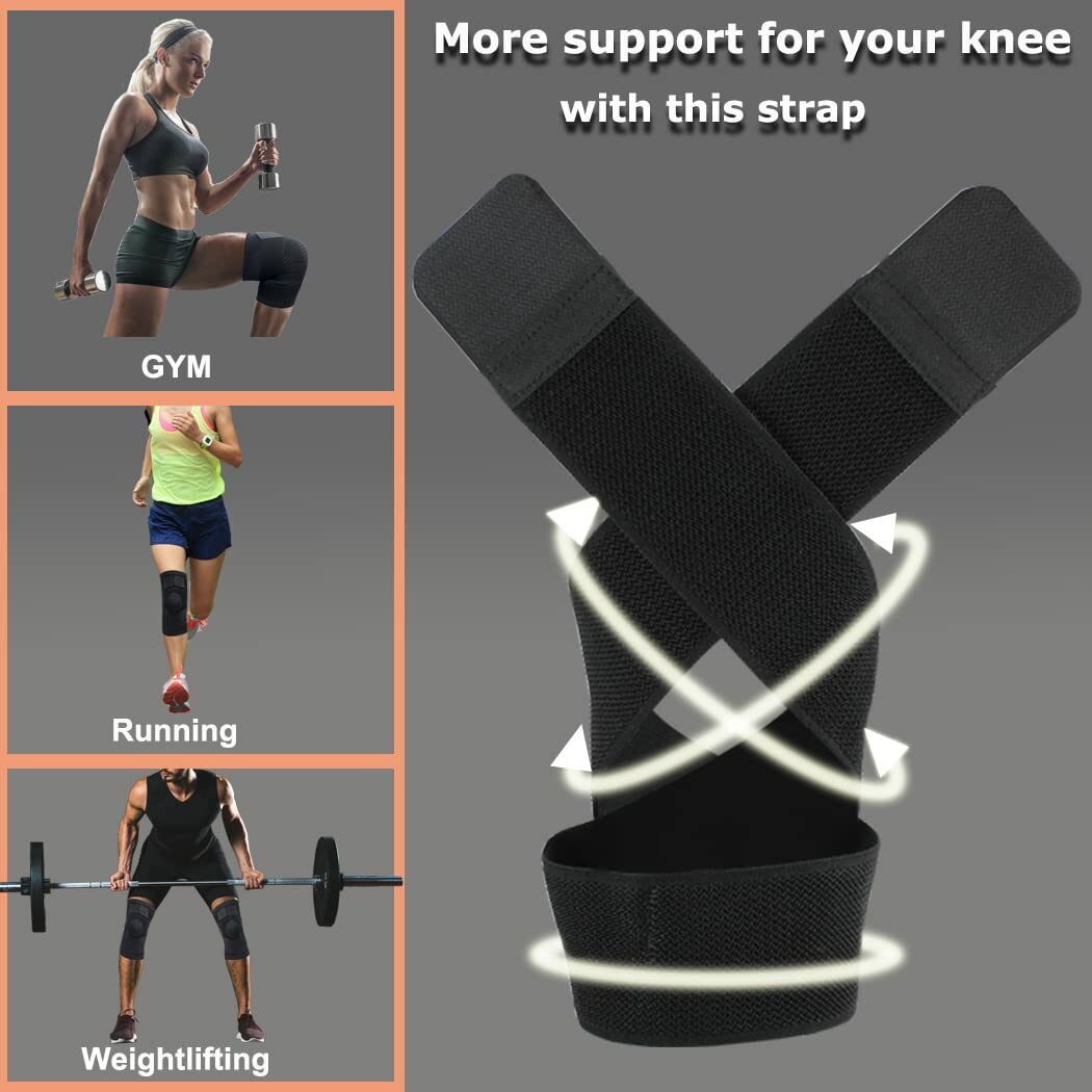 Knee Brace Support Compression Sleeves Gym Weightlifting Crossfit With Strap US