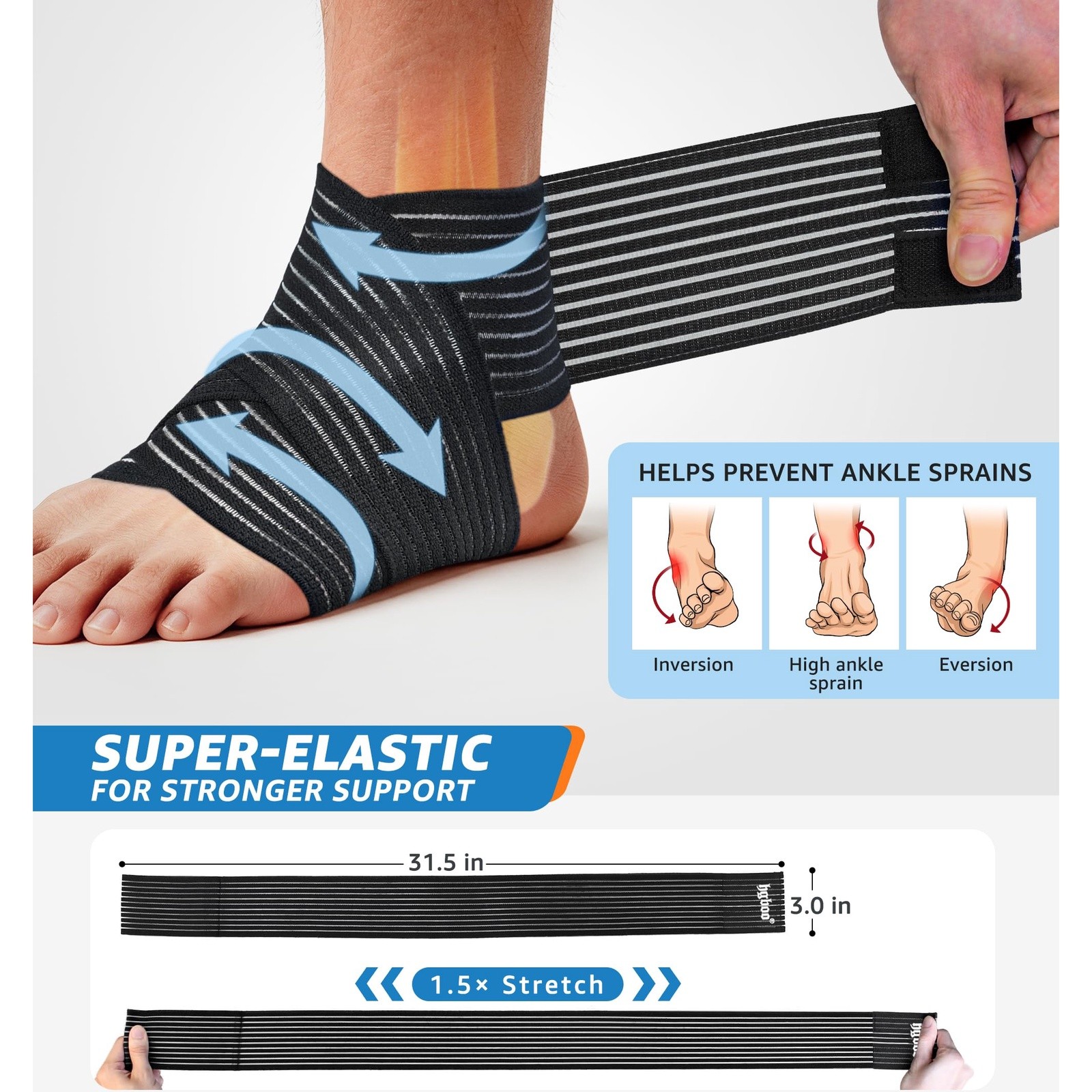 HGBOO Ankle Brace 2 Pack Black Compression Support