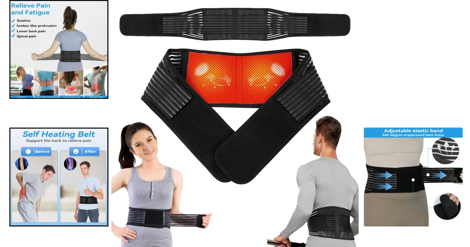 Lumbar Support Waist Band with Self-Heating Magnet for Sciatica Relief, Medium