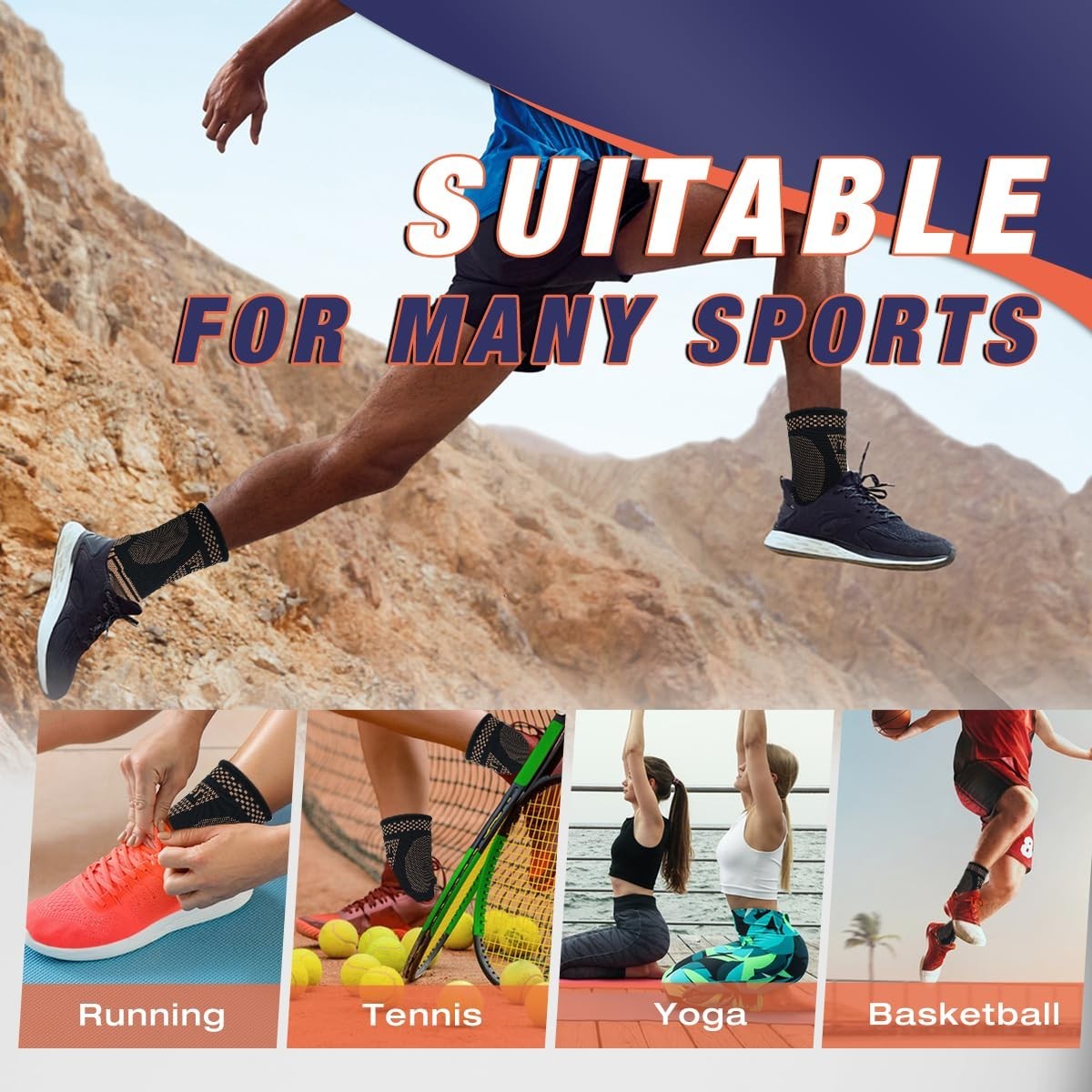 Copper Ankle Brace Compression Sleeve – 2 Pack, Yellow-Black XL for Pain Relief