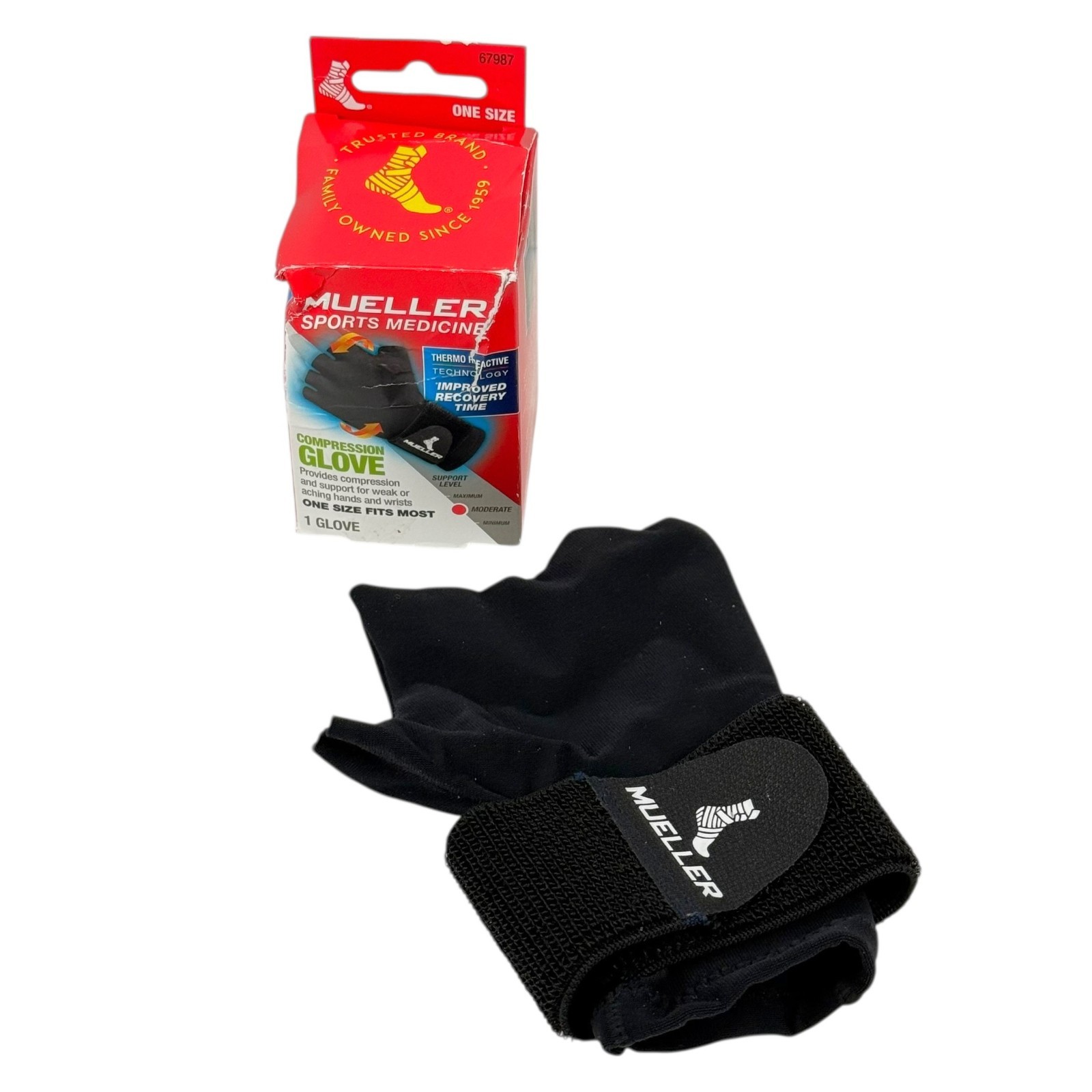 2-Pk Mueller Moderate Compression Glove Left or Right Hand One Size Fits Most