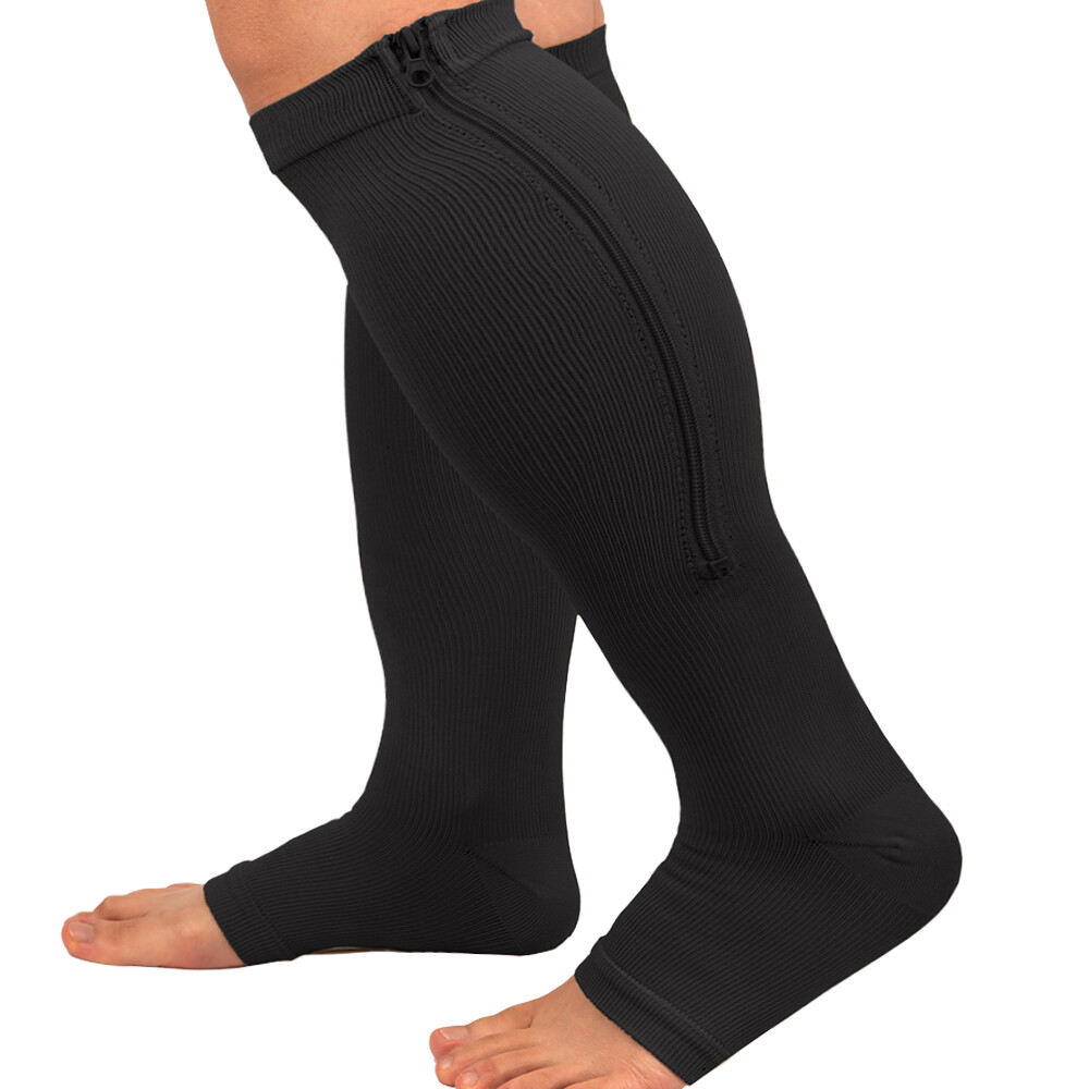 Zipper Open Toe Compression Socks 20-30mmHg Calf Leg Ankle Support Stocking GYM