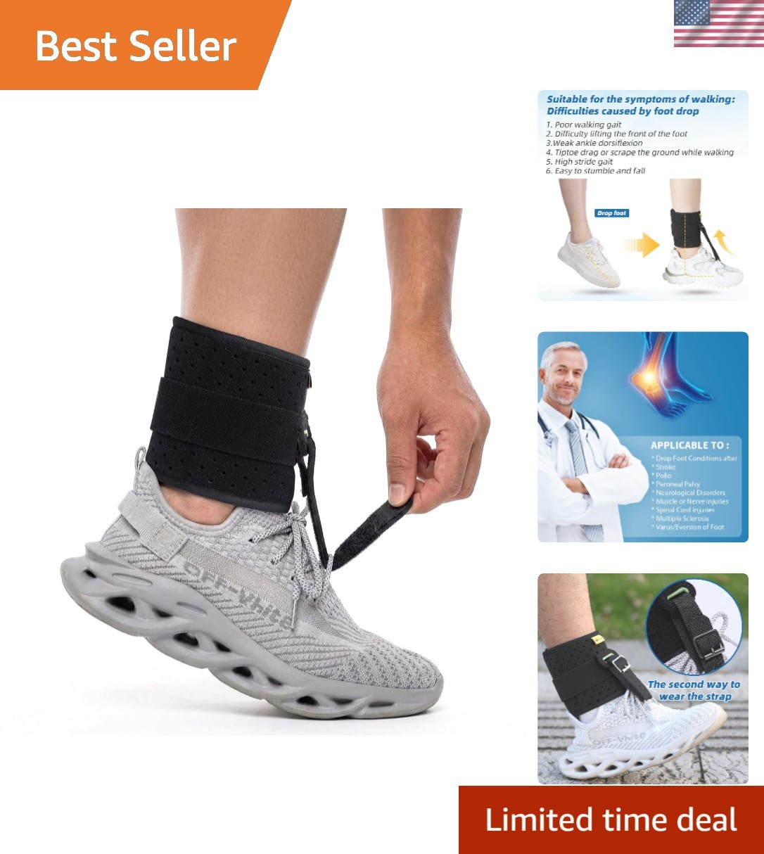 Ergonomic Foot Drop Brace – Adjustable Ankle Support for Improved Gait Stability