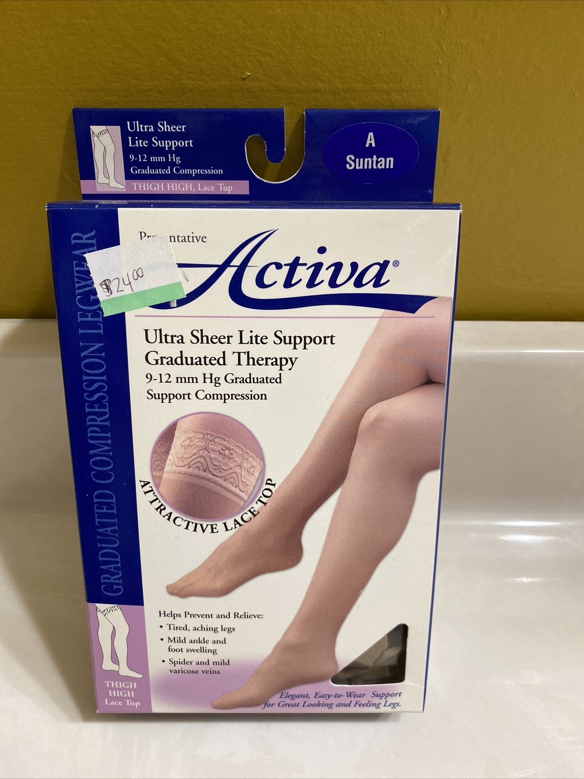 Activa Ultrasheer Lace Top Thigh High 9-12mmHg Closed Toe A Suntan