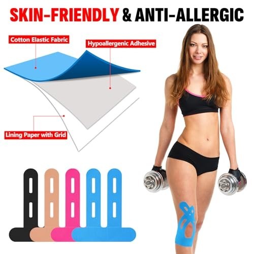 16 PCS Kinesiology Tape for Knees, 4 Colors Knee Support Tape, Precut Knee Tape