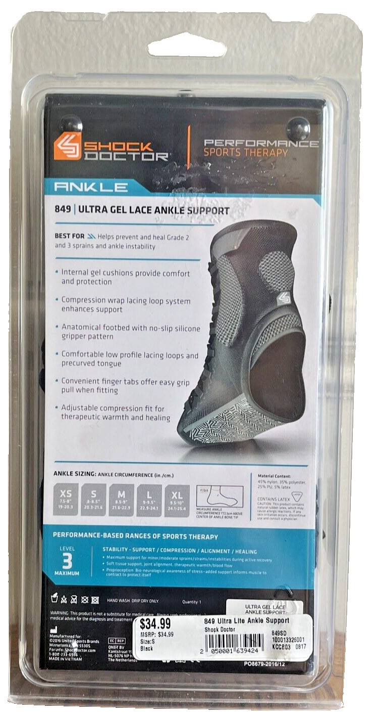 Shock Doctor Ankle Support Ultra Gel Wrap Lace Black Level 3 S Small NIB Sport