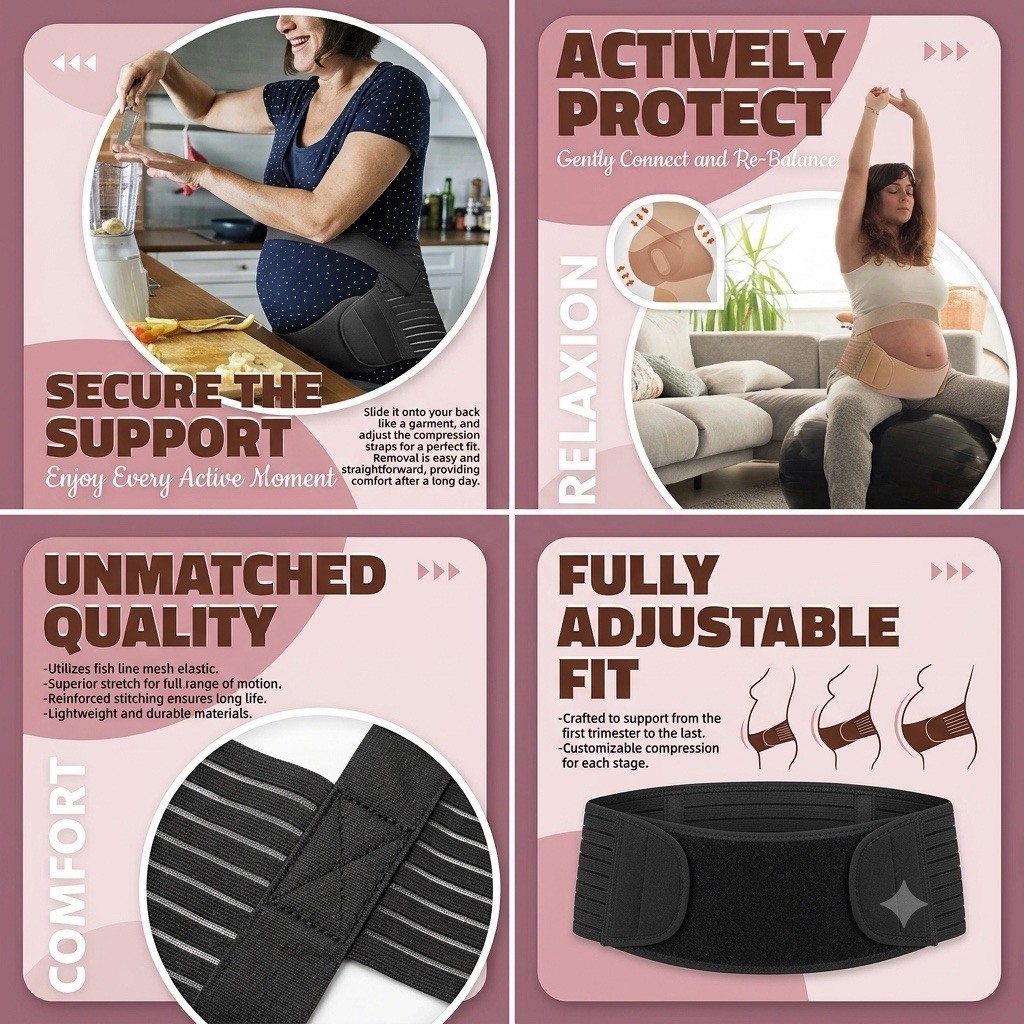 Maternity Belly Band Pregnancy Support Belt Adjustable Back Brace 1st Tri to 3