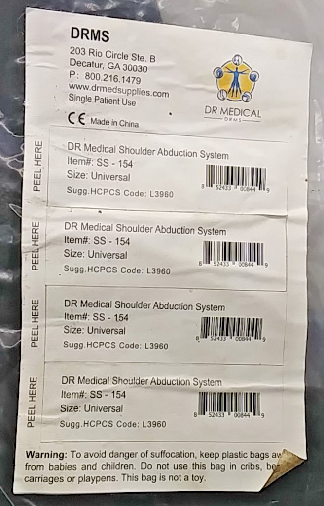 Dr Medical Shoulder/arm Abduction System SS-154 Universal Brace Black New