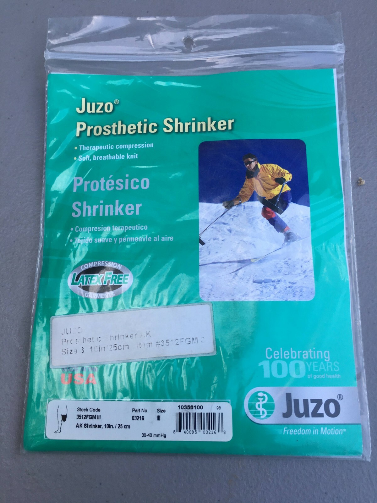 JUZO 3512FGMIII Soft Prosthetic Shrinker AK 10in/25cm Size 3, Breathable Knit