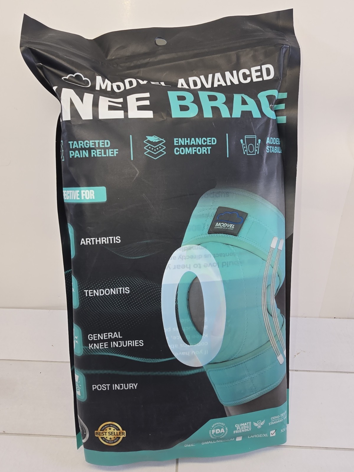 MODVEL ELITE Knee Brace for Women & Men with Side Stabilizers, L-XL BLUE/GRAY