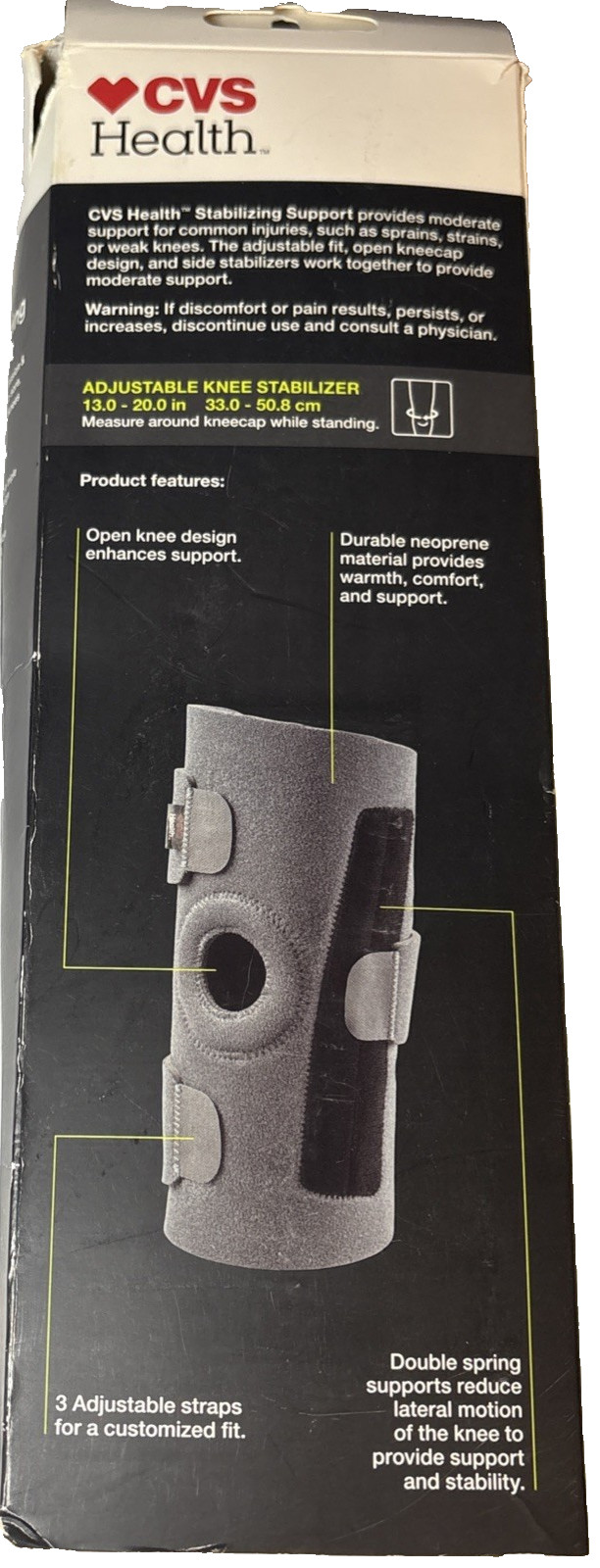 CVS Health Stabilizing Knee Support Brace Moderate Compression One Size NEW