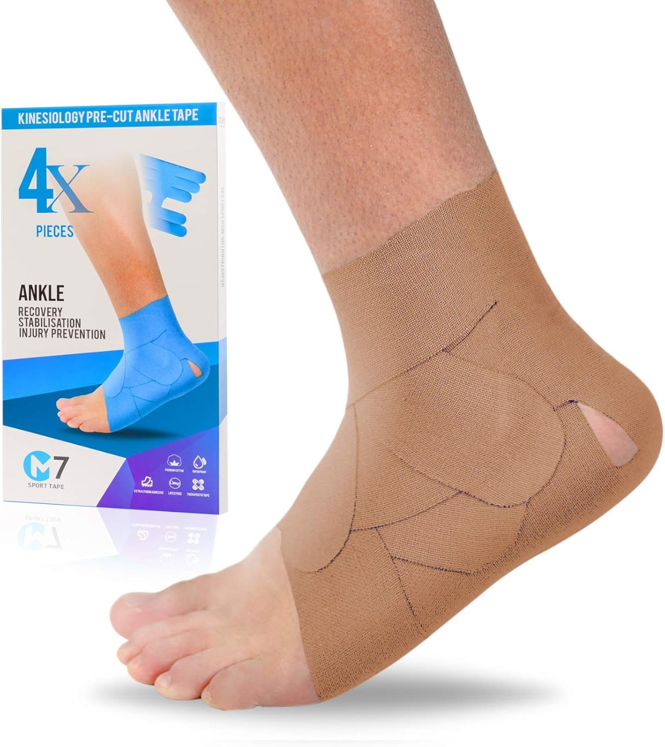 M7 Sport Kinesiology Tape for Ankle Sprain and Stability, Kt Tape for Ankle, Pai