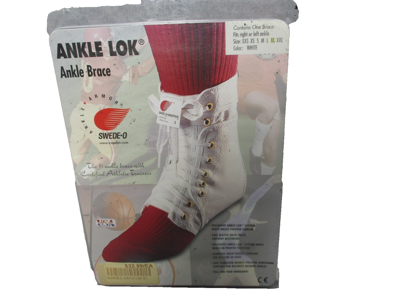 Swede-O Ankle Lok (XL Mens Sz 13-14) Brace Support Lace Athletic White
