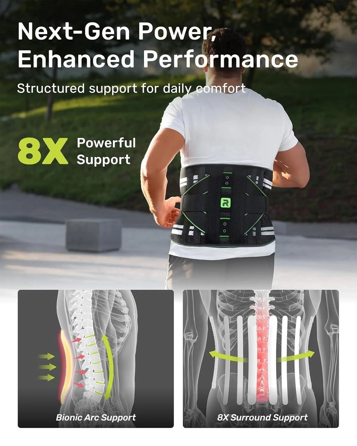 Adjustable Lumbar Support Back Brace with 8 Stays for Sciatica Relief – Size M