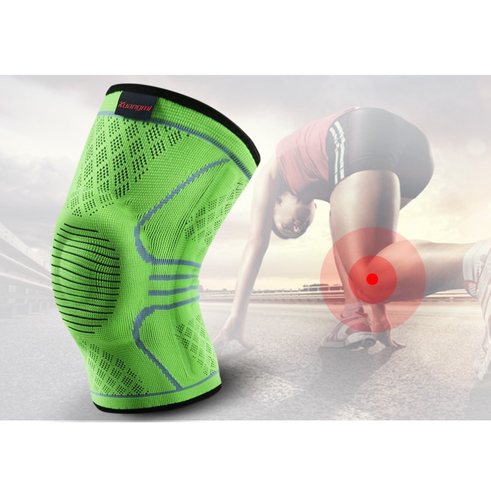 1PC Kuangmi Knee Sleeve Compression Brace Breathable Sports Support Green