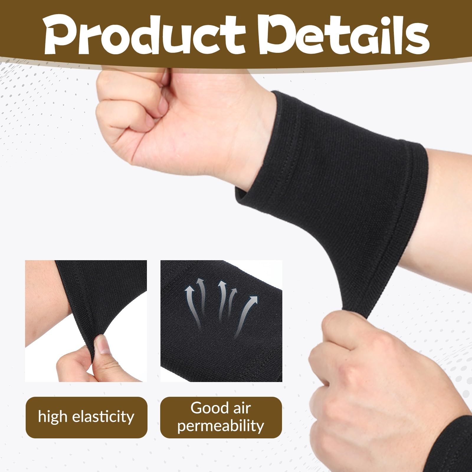 Aeaocvo 4 Pcs Wrist Compression Sleeve, Soft Elastic Sport M, Black and Beige