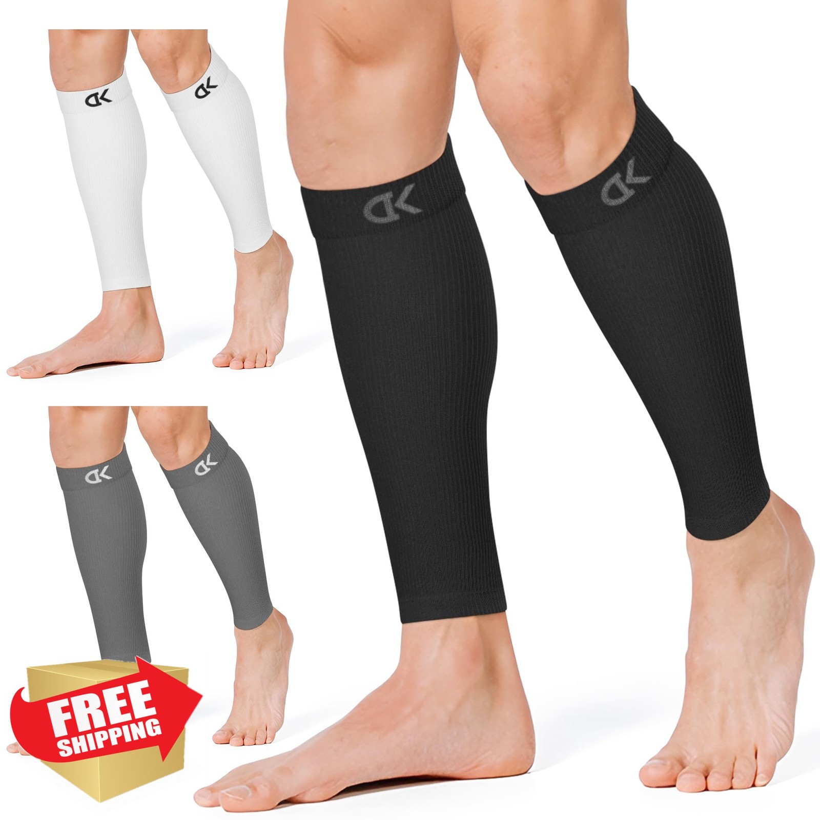 CHARMKING Calf Compression Sleeve L-XL Black/White/Grey 15-20 mmHg