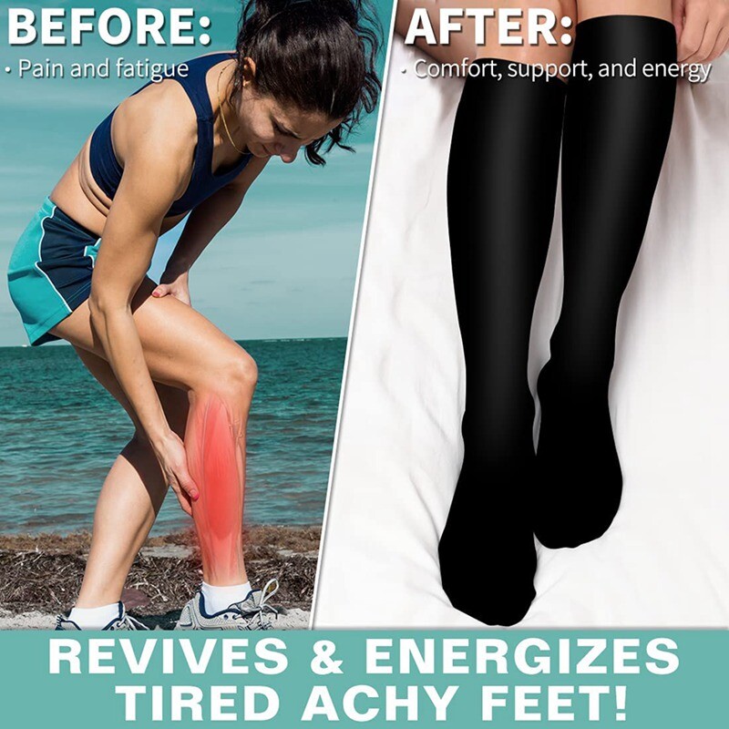 3 Pair Compression Socks Knee High Varicose Veins Leg Running Anti Fatigue Sox