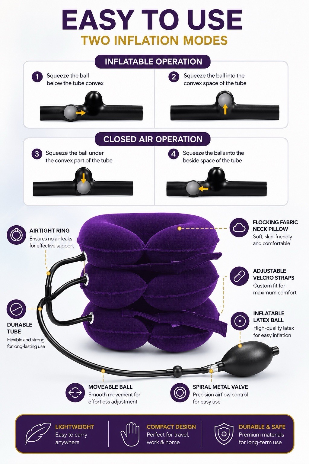 Inflatable Cervical Neck Traction Brace Posture Support Adjustable One Size