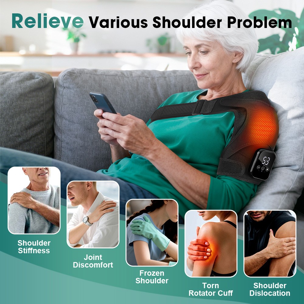 Cordless Portable Shoulder Heating Pad &Massager Heating Vibration Shoulder Wrap